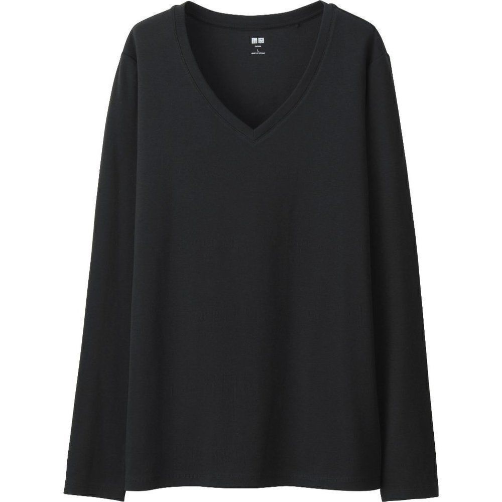 Uniqlo Supima Cotton Black V-Neck Long Sleeve